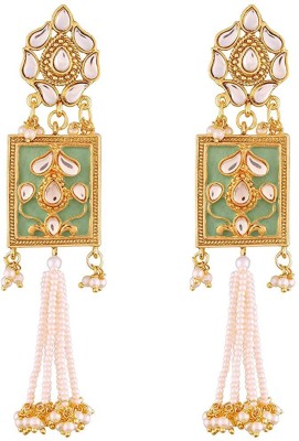 I Jewels Gold Plated Traditional Padmavati Pearl & Kundan Earrings For Women Pearl Alloy Stud Earring