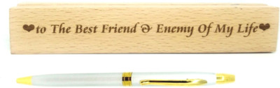 SMART WORLD Silver Matt finish Ball Pen with Wooden Engraved Motivational msg-( TO THE BEST FREIND & ENEMY OF MY LIFE ) Pen Gift Set(Pack of 2, Ink Color - White)