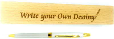 SMART WORLD Silver Matt finish Ball Pen with Wooden Engraved Motivational msg-( WRITE YOUR OWN DESTINY ) Pen Gift Set(Pack of 2, Ink Color - White)