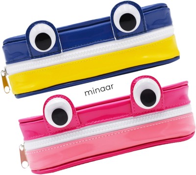 MINAAR Best Quality Multipurpose Stationery Organizer Pencil Pouch Combo For School / Stationery Item Return Gift / Birthday Gift / Eyes Zipper Set for boys & girls Art Polyester Pencil Boxes(Set of 2, Yellow, Blue, Pink)