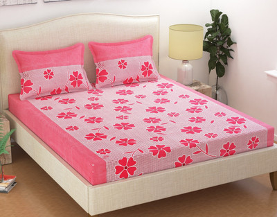 Loof Klapper 140 TC Microfiber Double 3D Printed Flat Bedsheet(Pack of 1, Pink)