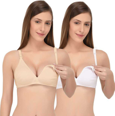 Fabme Women Maternity/Nursing Non Padded Bra(White, Beige)