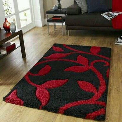 shopgallery Black, Red Polyester Carpet(4 ft,  X 6 ft, Rectangle)