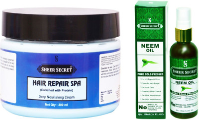 Sheer Secret Hair Repair Spa (Enriched with Protein) Deep Nourishing Cream 300ml and Neem Oil (Pure Cold Pressed) 100ml(2 Items in the set)