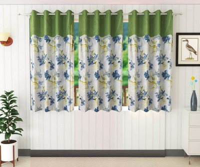 Stella Creations 152 cm (5 ft) Polyester Blackout Window Curtain (Pack Of 3)(Plain, Green)