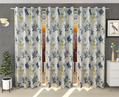 Stella Creations 274 cm (9 ft) Polyester Long Door Curtain (Pack Of 3)(Printed, Green)