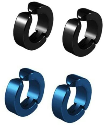 Ruhi Collection Combo of Black & Blue Color Stainless Steel Non Pierced Stud Earring for Men/Boys/Girls/Women/Unisex (4Pcs) Metal Stud Earring, Clip-on Earring