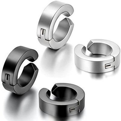 Ruhi Collection Combo of Black & Silver Color Stainless Steel Non Pierced Stud Earring for Men/Boys/Girls/Women/Unisex (4Pcs) Metal Stud Earring, Clip-on Earring