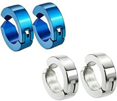 Ruhi Collection Combo of Blue & Silver Color Stainless Steel Non Pierced Stud Earring for Men/Boys/Girls/Women/Unisex (4Pcs) Metal Stud Earring, Clip-on Earring
