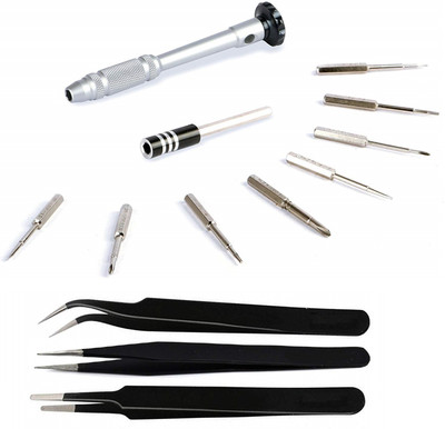 wroughton 10 in 1 Multifunctional Aluminium Alloy Screwdriver Tools Kit for Repairing Mobile Tools and Gadgets With 3 ESD Non-Magnetic Tweezer- Straight, Curved & Flat Precision Screwdriver Set(Pack of 13)