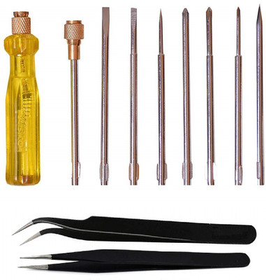 wroughton Multipurpose Screwdriver Set With Set of 2 ESD Non Magnetic Tweezers- Straight & Curved Precision Screwdriver Set(Pack of 11)