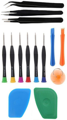 Wroughton 9 in 1 Professional Mobile Repairing Tool Kit For iPhone 6/6S/iPhone 7/7S and For All Mobile With 2 Plastic Spudger for Mobile Screen and Battery Removal With Set of 3 ESD Non Magnetic Tweezers- Straight, Flat & Curved Precision Screwdriver Set(Pack of 14)