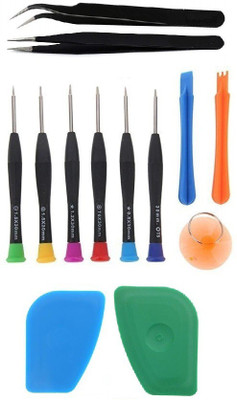 Wroughton 9 in 1 Professional Screwdriver Set Mobile Repairing and Opening Tool Kit for All Mobile With 2 Plastic Spudger for Mobile Screen and Battery Removal and Set of 2 ESD Non Magnetic Tweezers- Straight & Curved Precision Screwdriver Set(Pack of 13)