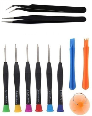 Wroughton 9 in 1 Professional Screwdriver Set Mobile Repairing and Opening Tool Kit for All Mobile With Set of 2 ESD Non-Magnetic Tweezers - Straight & Curved Precision Screwdriver Set(Pack of 11)