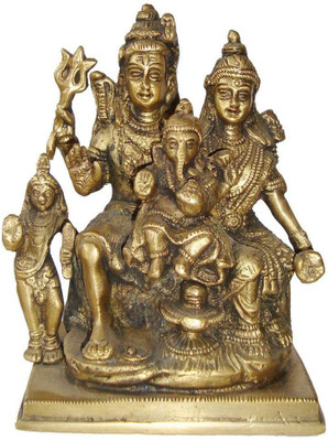 OgCombo Pittal Shiva Parvati Shiv Parivar Bholenath Shankar Ganesh Family Statue Murti Decorative Showpiece  -  9 cm(Brass, Gold)
