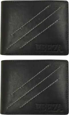 EBEZA Men Casual Black Genuine Leather Wallet(3 Card Slots, Pack of 2)