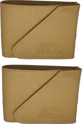Gargi Men Beige Genuine Leather Wallet(5 Card Slots, Pack of 2)