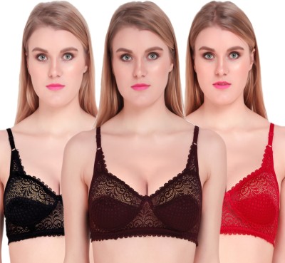 Mokita Sexiest Net Bra Women Full Coverage Non Padded Bra(Black, Red, Maroon)