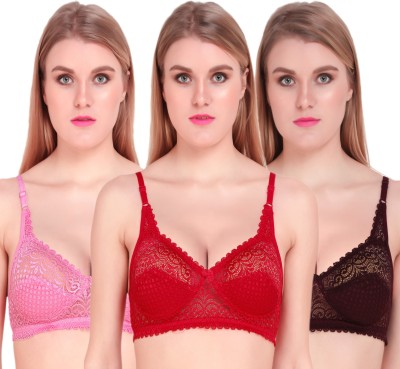 Mokita Sexiest Net Bra Women Full Coverage Non Padded Bra(Pink, Maroon, Red)