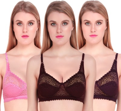 Mokita Women Full Coverage Non Padded Bra(Purple, Brown, Pink)