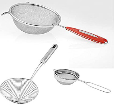 EGLOB Stainless Steel Combo of Soup, Deep Fry and Tea Strainer Set of 3-Piece Strainer(Steel Pack of 3)