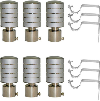 GLOXY Silver Rod Rail Bracket, Curtain Knobs, Curtain Hooks, Curtain Rods Metal(Pack of 12)