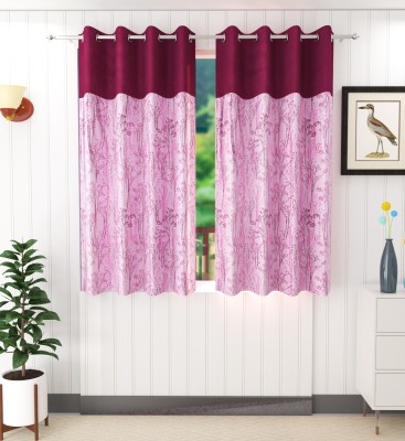 Stella Creations 152 cm (5 ft) Polyester Blackout Window Curtain (Pack Of 2)(Floral, Wine)