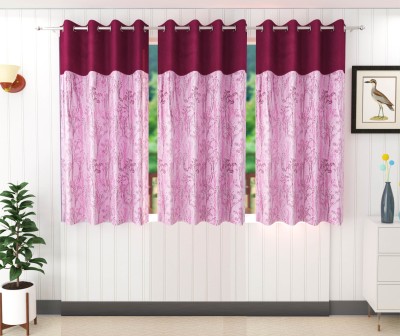 Stella Creations 152 cm (5 ft) Polyester Blackout Window Curtain (Pack Of 3)(Plain, Wine)