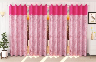 Stella Creations 274 cm (9 ft) Polyester Blackout Long Door Curtain (Pack Of 4)(Floral, Pink)
