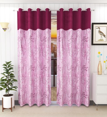 Stella Creations 274 cm (9 ft) Polyester Blackout Long Door Curtain (Pack Of 2)(Floral, Wine)