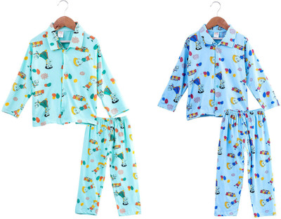 ANIXA Boys & Girls Printed Multicolor Night Suit Set