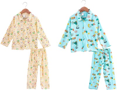 Fit N Fine Boys & Girls Printed Beige Shirt & Pyjama set