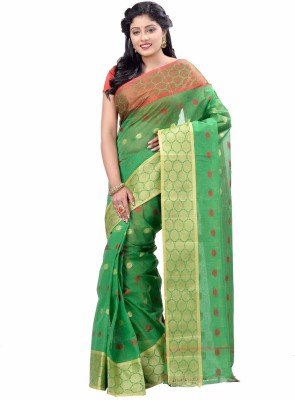 Desh Bidesh Self Design Jamdani Handloom Pure Cotton Saree(Green)