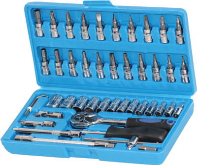 Digital Craft 46pcs Steel Socket Wrench Tool Set Socket Ratchet Torque Wrench Set Car Repair Tool box Automobile and Motorcycle Tools with Plastic Toolbox Storage Case Socket Set(Pack of 46)