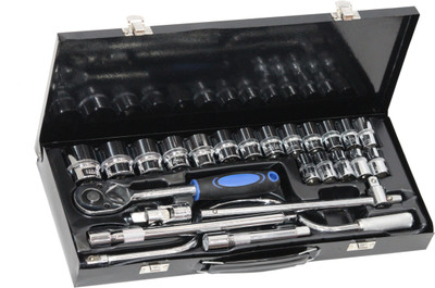 Digital Craft 24pcs/set Professional Wrench Socket Set Hardware Car Boat Motorcycle Repairing Tools Kit Multitool Hand Tools Car-Styling with Metal Toolbox Storage Case Socket Set(Pack of 24)
