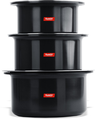 Sumeet 3mm Thick Hard Anodised Large Size Tope Set of 3Pc with S.S. Lid Size No. 16 (4.250 LTR), No. 17 (5 LTR), No. 18 (6 LTR) Cookware Set(Aluminium, 6 - Piece)