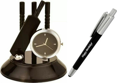 SMART WORLD Black colour LED light pen & Black CRICKET theme stand unique HAPPY BIRTHDAY- Pen Gift Set(Pack of 2, Ink Color - Blue)