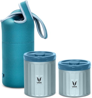 Vaya Preserve LunchKit - 800 ml (1 x 300 ml + 1 x 500 ml) Blue Vacuum Insulated Stainless Steel Meal Container with Blue lunch bag, Meal Jar, Portable Tiffin Box - 2 Containers Lunch Box(800 ml)