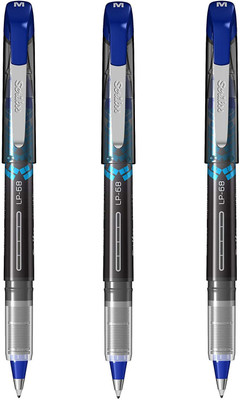Scrikss 0.5 mm Liquid Ink Pen Chrome Plated Tip & Controlled Ink Flow Adjustment System Roller Ball Pen(Pack of 3, Ink Color - Blue)