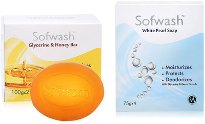 sofwash White Pearl Soap (75gx4)+Glycerin & Honey Bar (100g x 2)(2 x 250 g)