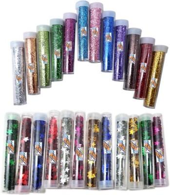 MAJESTIC BASKET PREMIUM QUALITY GLITTER POWDER & SPARKLE STAR FOR Arts & Crafts Etc. (Pack of 24 Tubes)