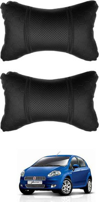 JVG Black Leather Car Pillow Cushion for Fiat(Rectangular, Pack of 2)