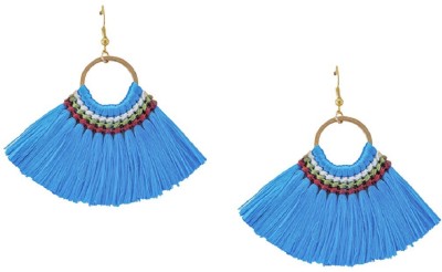 Oomph Blue Fan Tassel Oversized Fashion Beads, Crystal Metal Stud Earring
