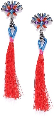 Oomph Red Tassel With Crystal Elongated Fashion Cubic Zirconia, Zircon, Crystal Metal Drops & Danglers