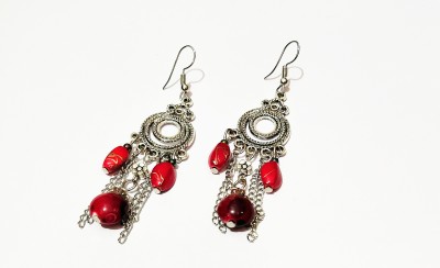 athizay Red earrings tassel Tribal Collection for Women & Girls Alloy Drops & Danglers For Women Fashion German Silver, Metal Drops & Danglers
