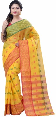 Desh Bidesh Embellished Tant Handloom Pure Cotton Saree(Red, Green, Yellow)