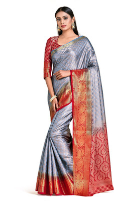 MIMOSA Embellished Kanjivaram Art Silk Saree(Grey)