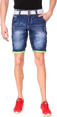 Plus91 Ombre Men Denim Blue Denim Shorts