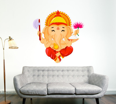 HAPPYSTICKY 50 cm Lord ganesha Removable Sticker(Pack of 1)