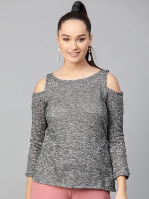 ZIMA LETO Casual Full Sleeve Self Design Women Grey Top